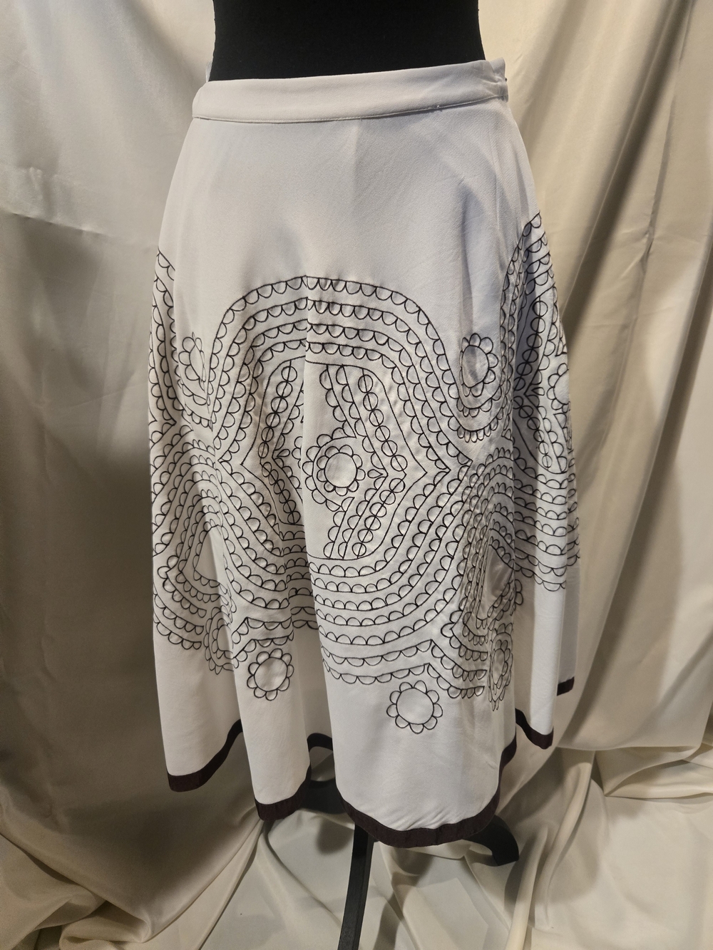 Ranna Gill White Circle & Brown Embroidered Skirt